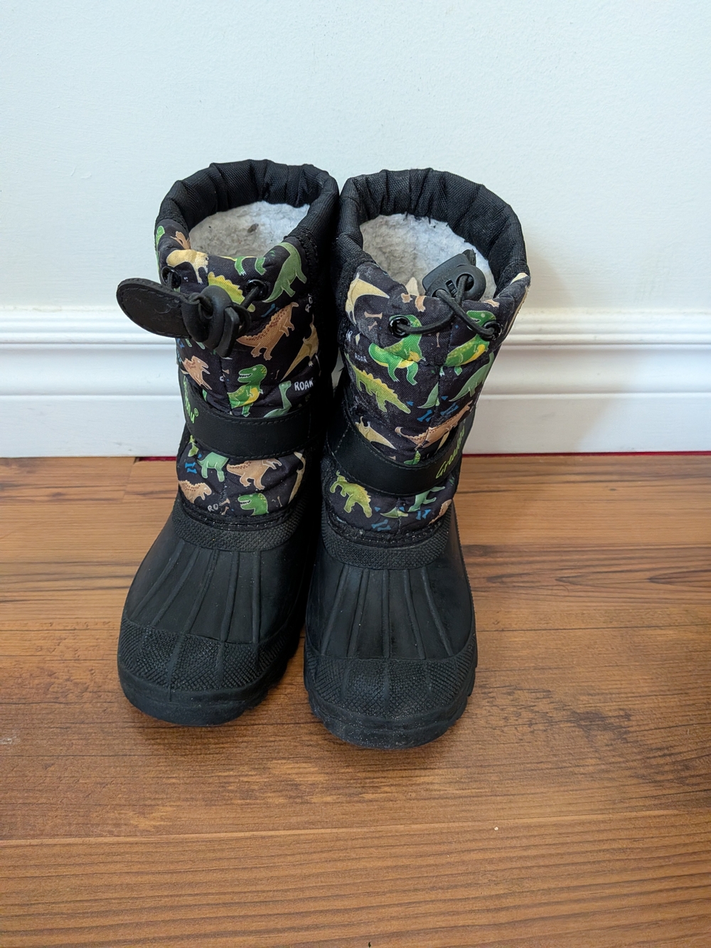 Kids Black & Green Dino Insulated Winter Boots